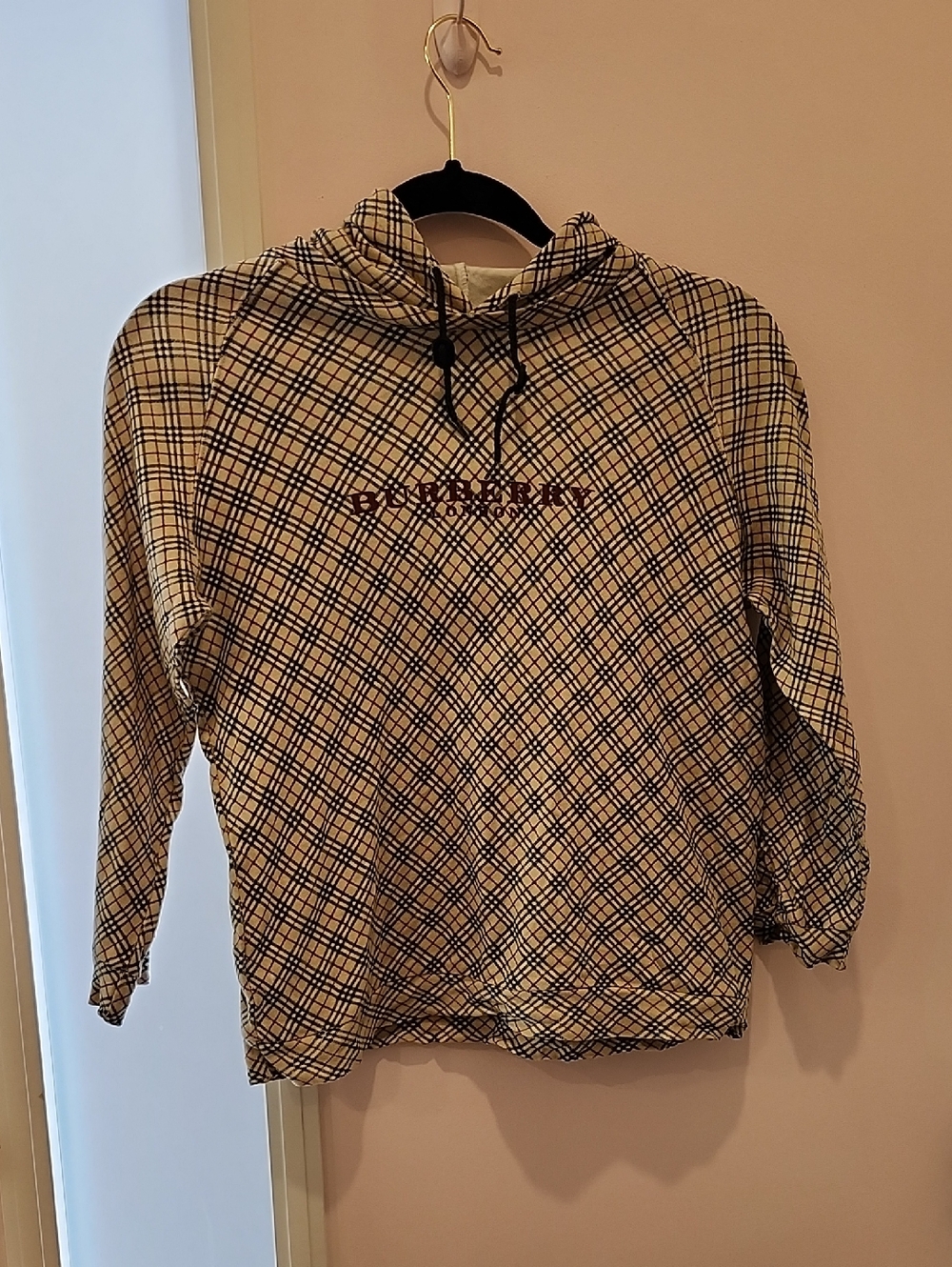 Burberry Cream and Navy Plaid Crewneck Hoodie